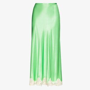 Rixo green satin maxi skirt